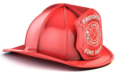 Firefighters helmet red in colour displayed on a white background 